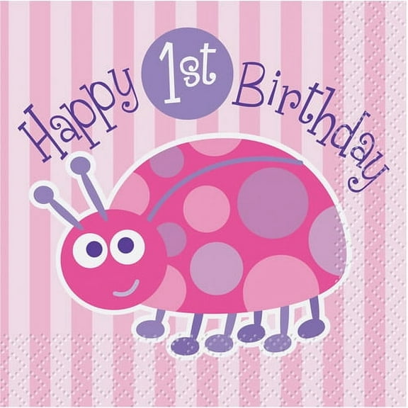 Ladybug 1st Birthday Beverage Napkins, 16ct