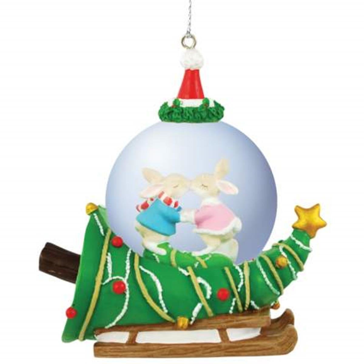 45mm Christmas Holiday Ceramic Snow Bunnies on Tree Ornament