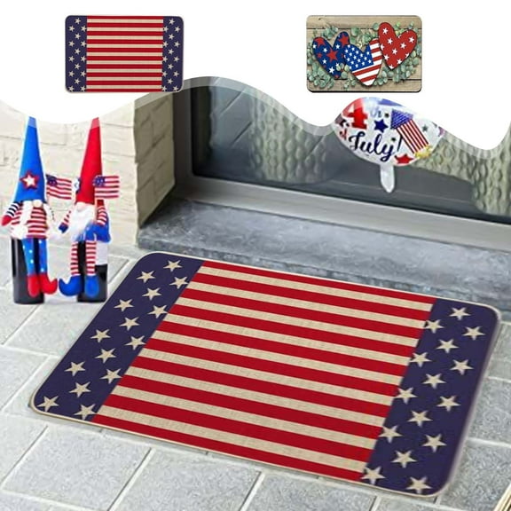 Dmlowu 4th of July Decorations Bathroom Rugs 16x24" Comfortable Patriotic Kitchen Mats for Floor Non Slip Quicker Dry Rugs for Living Room