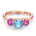 thumbnail image 3 of Gem Stone King 18K Rose Gold Plated Silver Swiss Blue Topaz and Pink Created Sapphire Engagement Ring for Women | 2.10 Cttw | Round 6MM | Gemstone November Birthstone | Size 6, 3 of 6