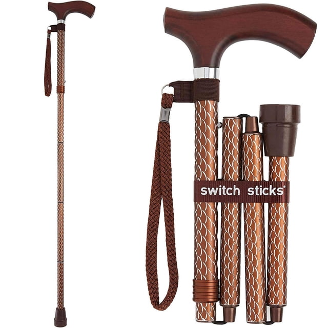 Bastón Switch Sticks para hombre o mujer, plegable y ajustable de 32 a 37 pulgadas, apto para FSA y HSA, grabado en color coñac.