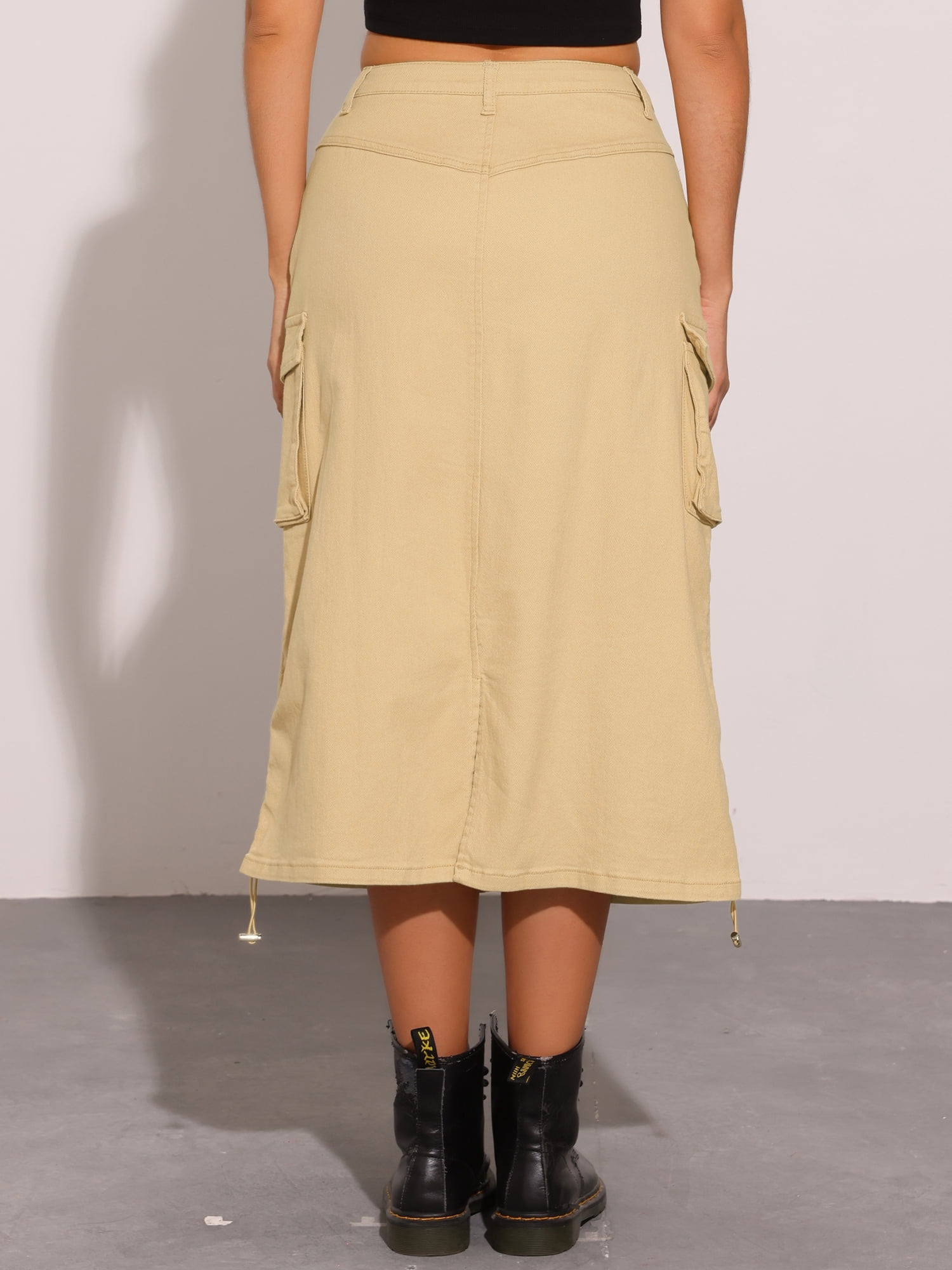 DARING DIVA Women's Y2K Adjustable Casual A-Line Midi Jean Skirt M Light Khaki