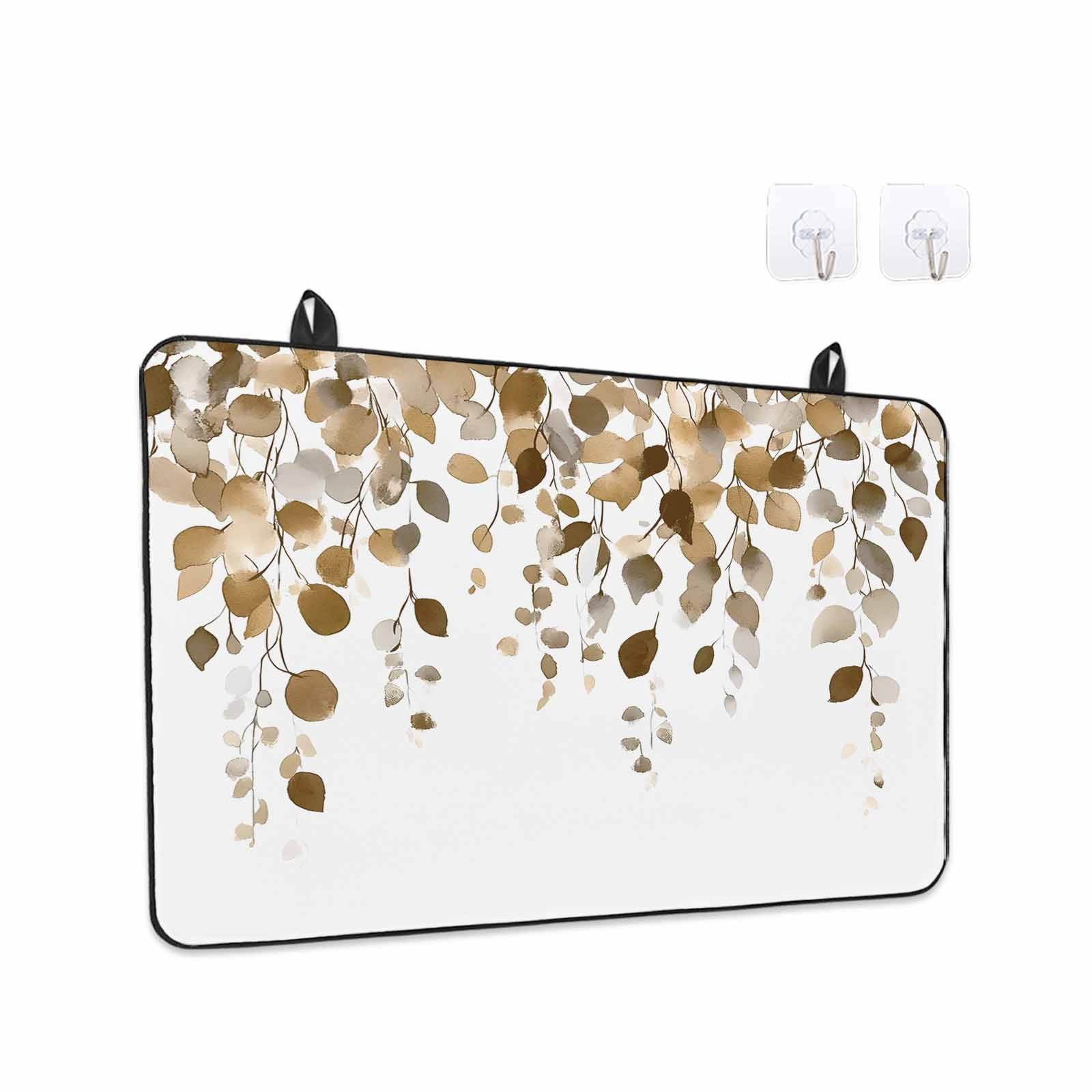Brown Eucalyptus Leaves Stove Top Cover for Electric Stove, Heat-proof & Non Slip Glass Top Stove Cover Protector, Summer Watercolor Leaf Kitchen Flat Cooktop Rubber Mat 36x21 Inches