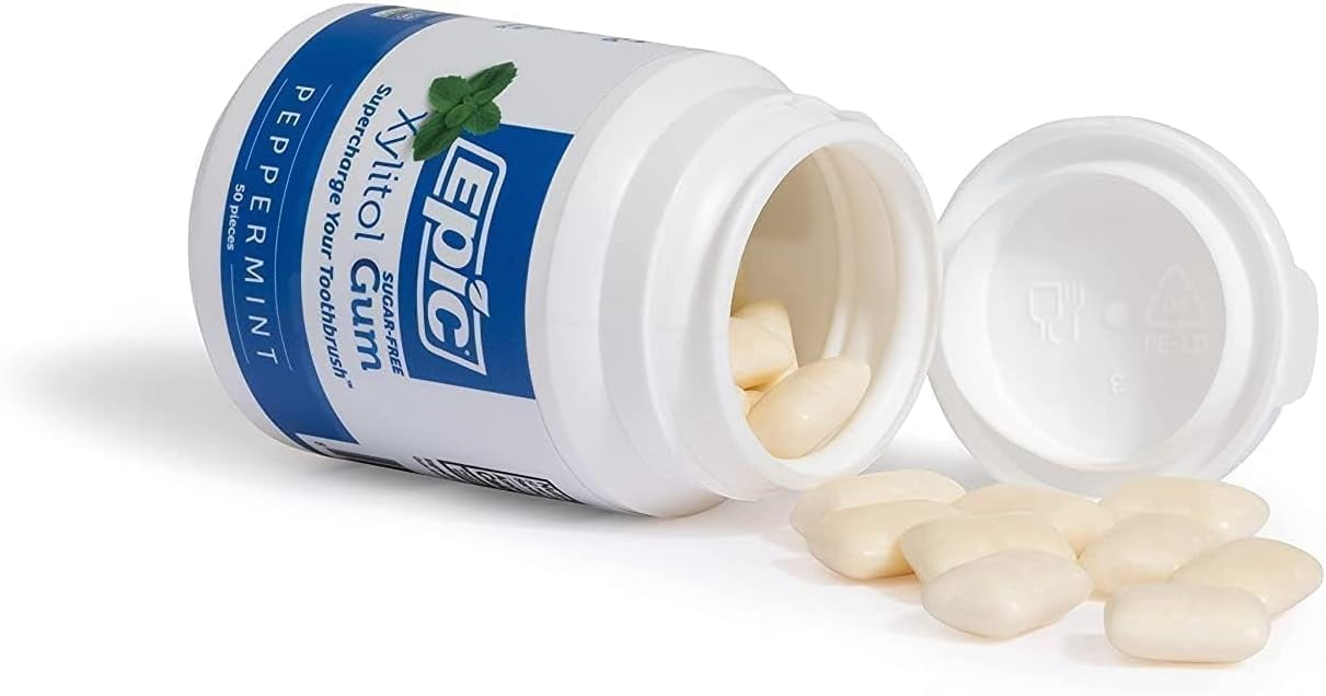 Epic Dental Xylitol Sweetened Peppermint Gum Gluten Free 50 ct, Pack of 4