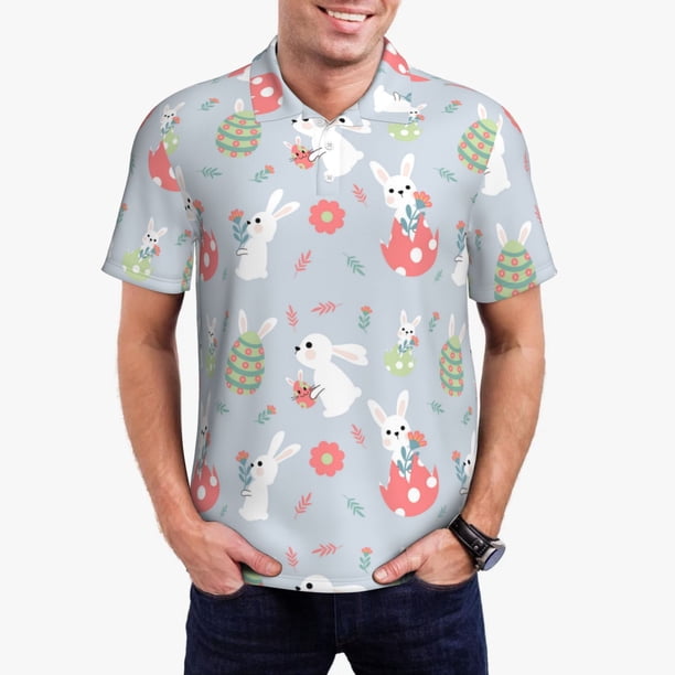 Fotbe Bunny cartoon with easter Camiseta Polo de Golf para Hombre con Estampado – Camisa Deportiva Transpirable con Cuello Abotonado-3X-Large