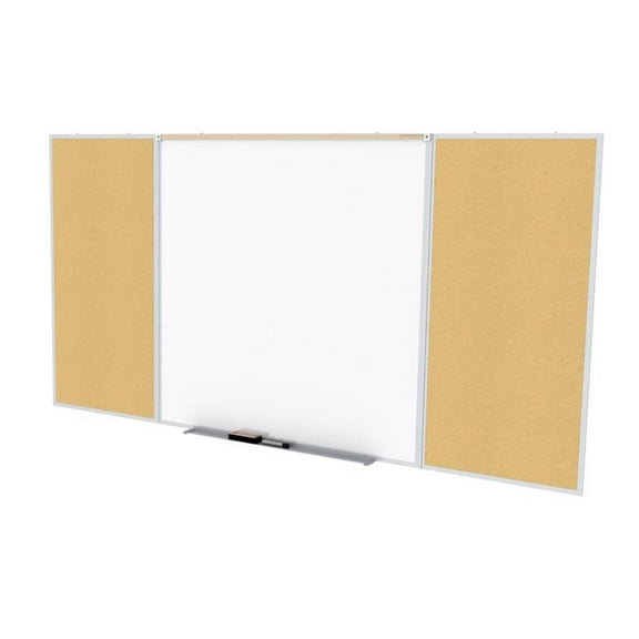 Ghent's Wood 4' x 10' Cork Bulletin & Mag. Whiteboard Set in Tan