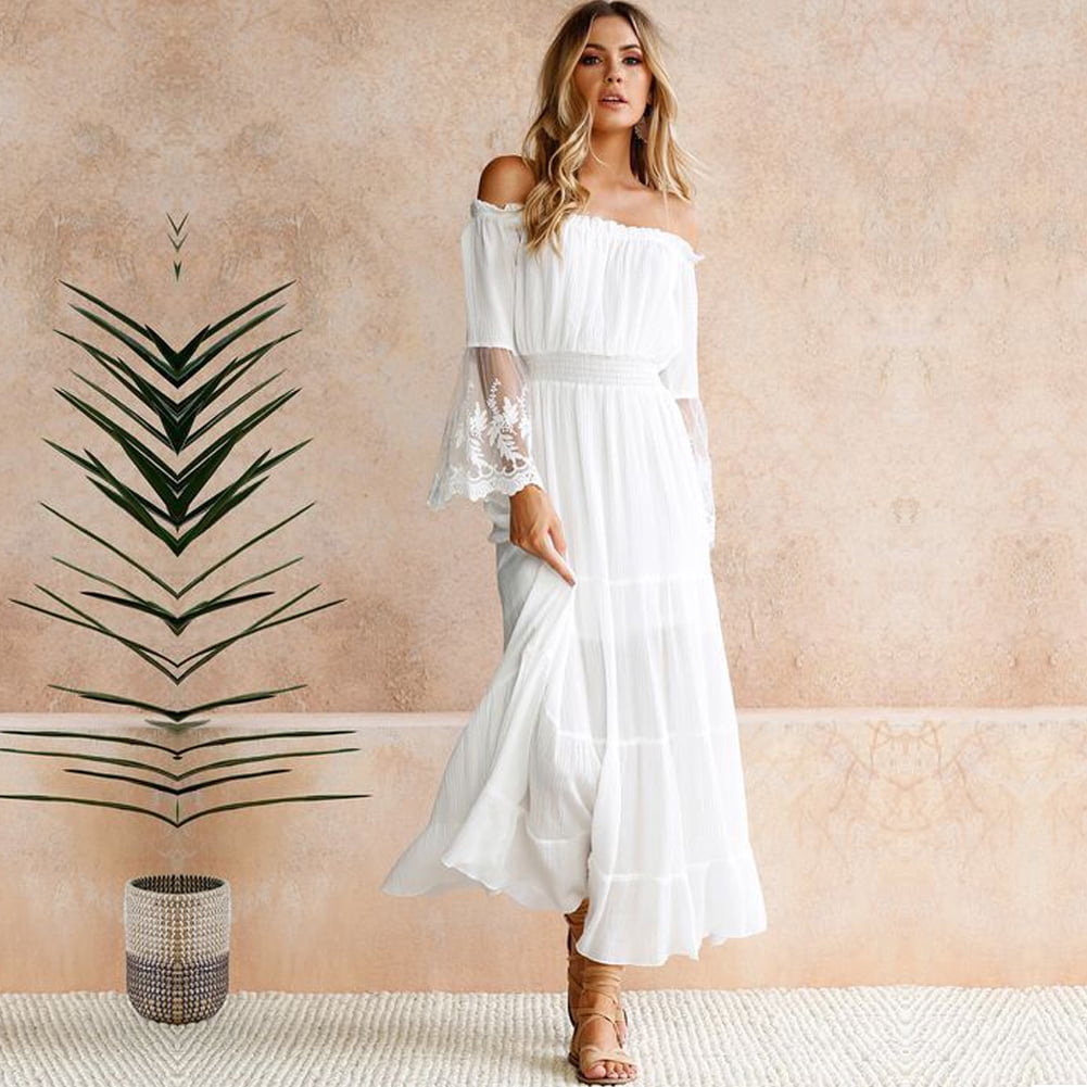 womens white boho dress
