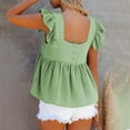 thumbnail image 4 of Gaukiv Womens Blouses Square Neck Ruffle Sleeve Gathered Hem Summer Tunic Tops Green XL, 4 of 4