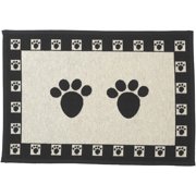 PetRageous Designed Tapestry Placemat for Pet Feeding Station, 13-Inch by 19-Inch, Paws, Natural/Black