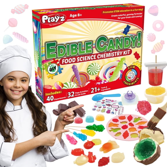 Playz Kit científico para hacer dulces comestibles para niños de 8 a 12 años - Kit científico para niños de química y ciencia alimentaria con 40 experimentos para hacer sus propios chocolates Kits cie