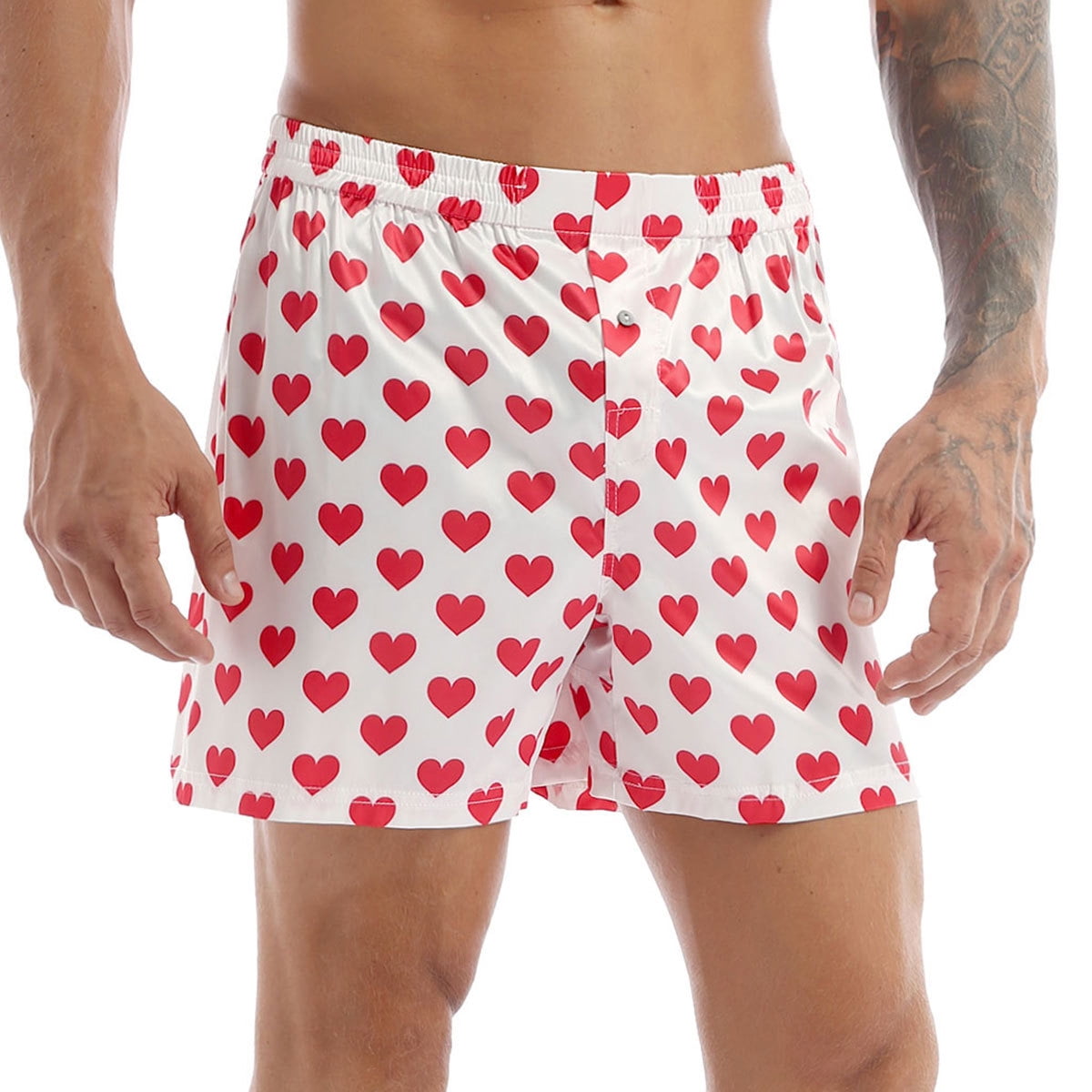 YONGHS Mens Silk Boxer Briefs Love Heart Print Trunks Shorts Lounge ...