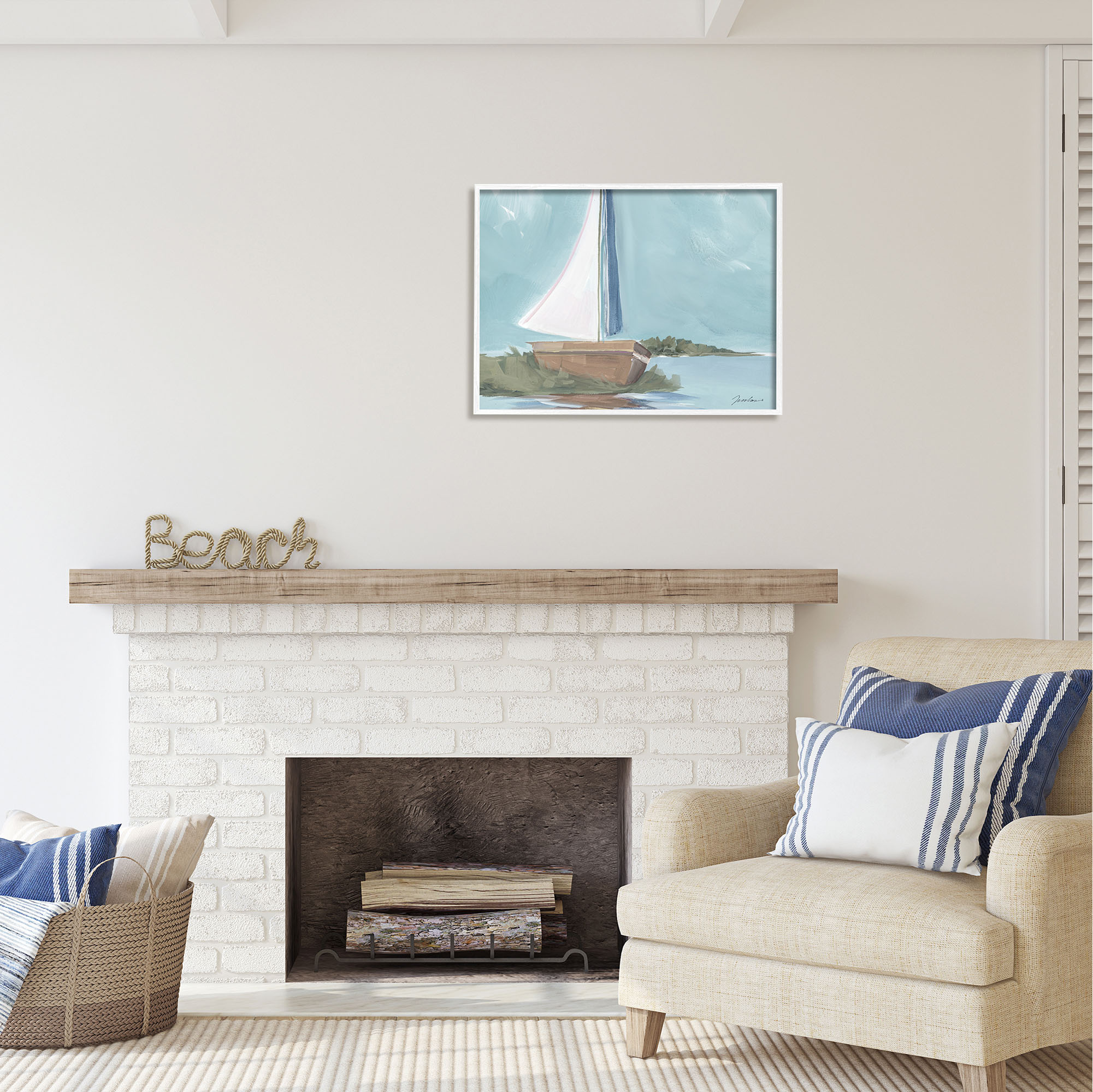 Stupell Industries Maritime Sailboat Scene Transportation Painting White Framed Art Print Wall Art, 30 x 24