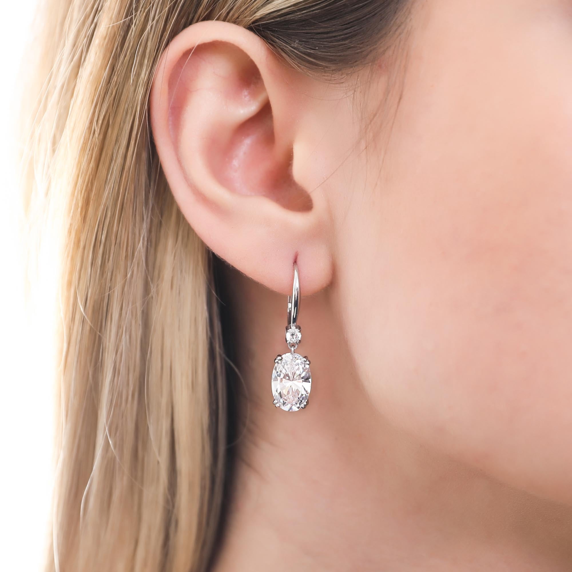 BERRICLE Sterling Silver Solitaire Leverback Drop Dangle Earrings for Women, 6 Carat Oval Cut Cubic Zirconia CZ