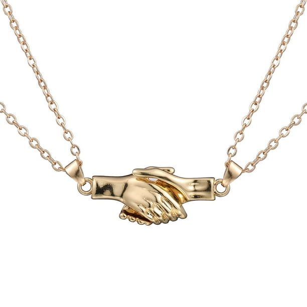 2 pares (dorado) de collares magnéticos con colgante de apretón de manos, gargantilla con colgante de apretón de manos para parejas de amistad, joyería para mejores amigos, collar magnético a juego