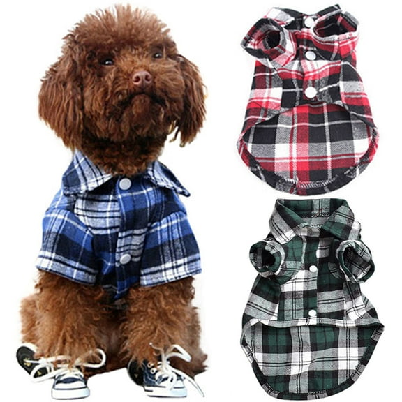 Walbest Pet Shirt Dog Plaid Shirt Pet Shirt Clothes T Shirt All Seasons British Style Plaid Dog Tee Pet Basic Grid Apparel Soft Adorable Casual Cat Clothes (Blue M)