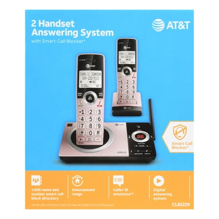 AT&T CL82229 2 Handset Cordless Expandable Answering System with Smart Call Block, Rose Gold