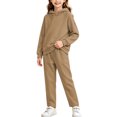 thumbnail image 4 of Girls 2 Piece Pullover Hoodie and Sweatpants Set Solid Color Long Sleeve Outfit with Kangaroo Pocket for Cozy Fall Winter School Daily Wear, 4 of 6