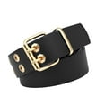 thumbnail image 2 of Double Grommet PU Leather Belt for Women/Men Punk Metal Jean Belt, Wide 1.5 Inch Black, 2 of 10