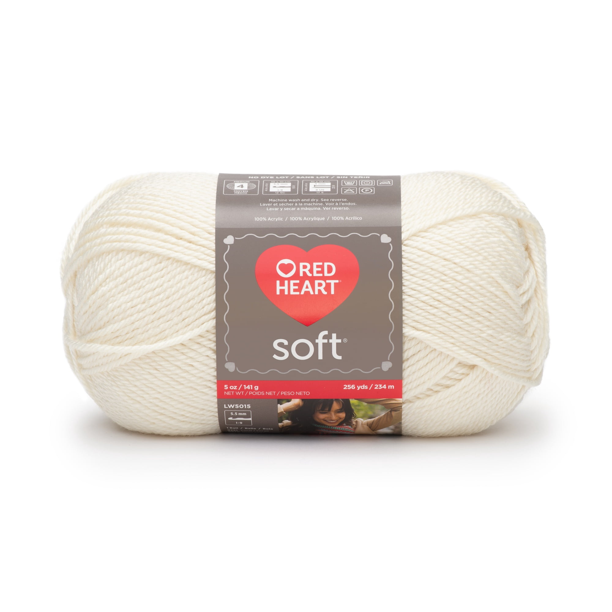 Red Heart Soft #4 Worsted Acrylic Yarn, Off White, 5oz 142g 256