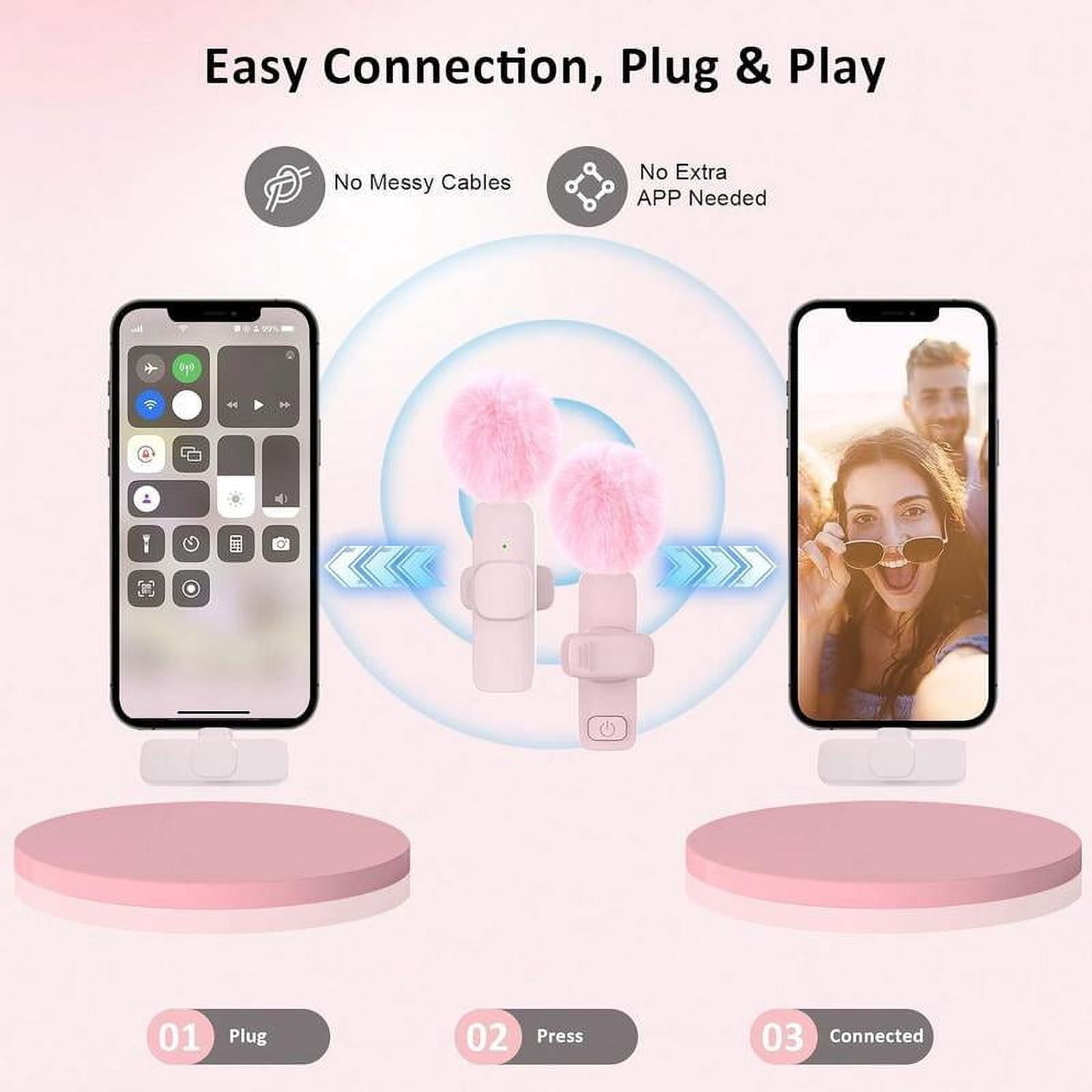 Wireless Lavalier Microphone for iPhone & Android - Dual Mini Lapel Mics with Noise Cancellation, 100ft Range, Clip-On Mic for Recording, Vlogging, YouTube, Interviews