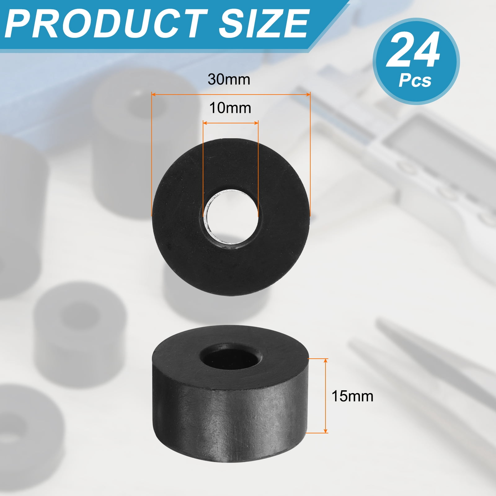 24pcs Rubber Spacers 30mm OD x 10mm ID x 15mm Height Round Anti Vibration Spacer