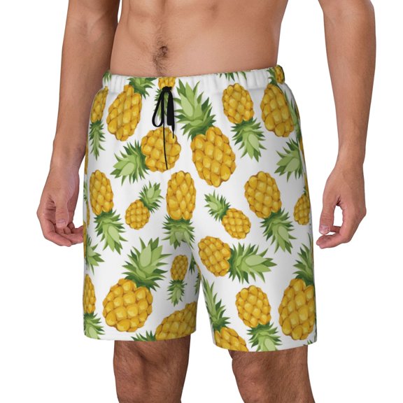 Naloa Pineapple Print Men Swim Trunks with Compression Liner ,Board Shorts,Men's Swim Shorts with Drawstring and Elastic Waistband-Small