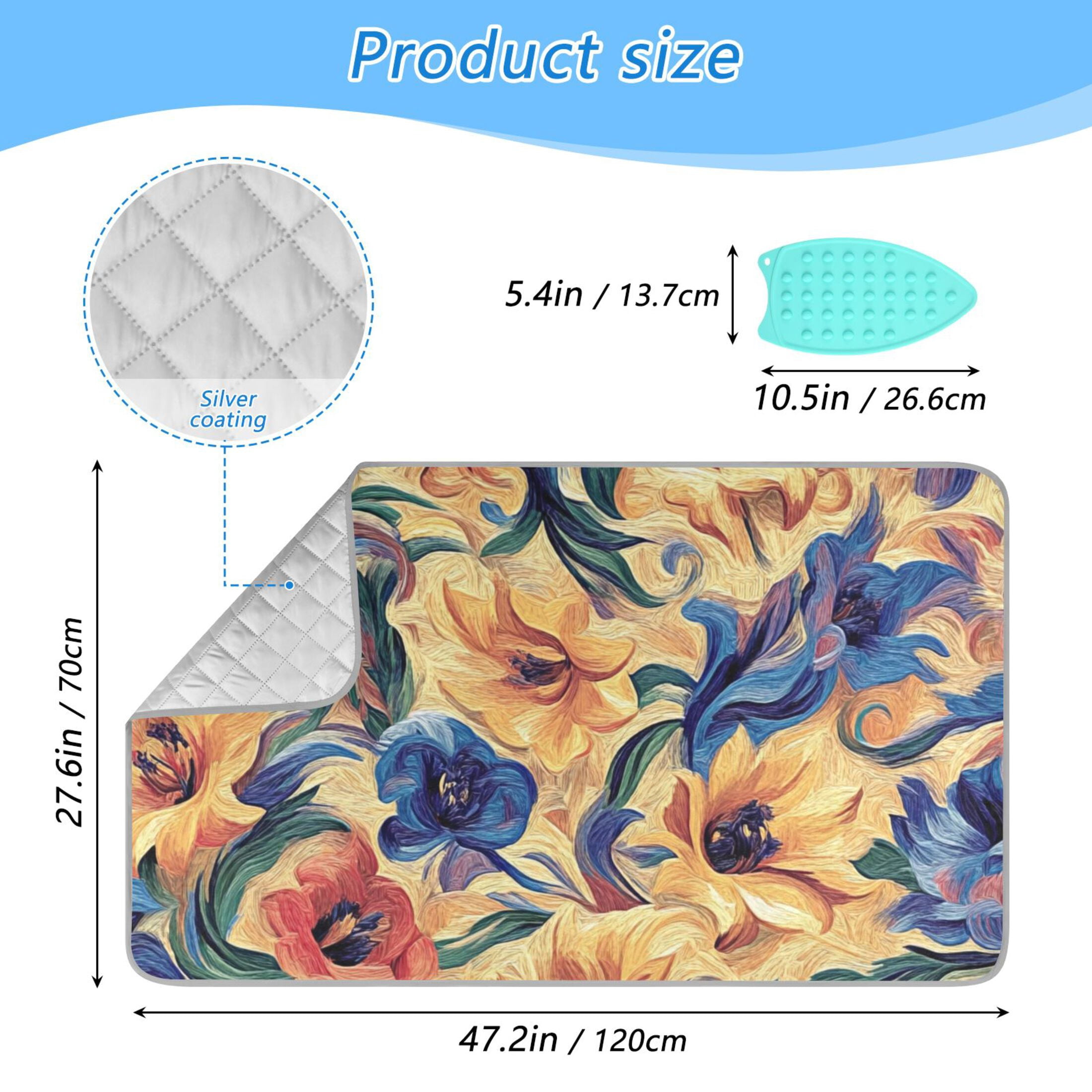 Orange and Blue Flowers Ironing Mat Blanket for Table Top Travel Portable Ironing Board Pad 47.2x27.6 Inch