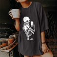 thumbnail image 2 of Blusa de manga corta con estampado de luna y sol de calavera con mangas caídas vintage para mujer Pompotops  hfajkhk124876, 2 of 9