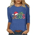 thumbnail image 3 of JURANMO Daily Deals Of The Day Funny Christmas Shirts for Women 2024 Casual Letter Graphic Tees Loose Crewneck 3/4 Sleeve Tops Xmas Tunic Blouse Blue XL, 3 of 5