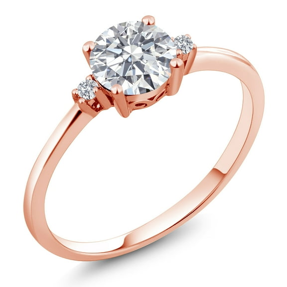 Gem Stone King 10K Rose Gold Lab Grown Diamond 3-Stone Engagement Ring for Women | 0.77 Cttw | Round 6MM and 1.5MM | Gemstone Birthstone | E-F Color | VVS-VS Clarity (Size 9)