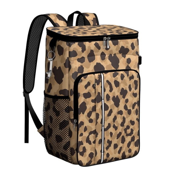 Travel Cooler Bag - Beige and Black Leopard Pattern Camping Beer Cooler Backpack with Bottle Opener- Waterproof Insulated Picnic Backpacks - Cooler Bag for Beach