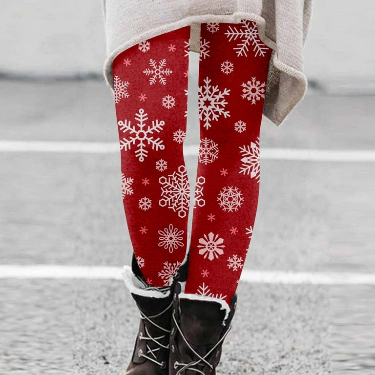 Qcmgmg Cotton Leggings Casual Christmas Style Print Fleece Lined