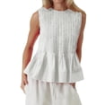 thumbnail image 3 of Blusa Plisada Sin Mangas con Peplum de Verano para Mujer, Estilo Babydoll Y2K con Cuello Redondo. XL, 3 of 9