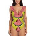 thumbnail image 1 of Maillot de Bain une Pièce Col en V Profond Pastèque Monokini Plage Fruit Pastèque, 1 of 5