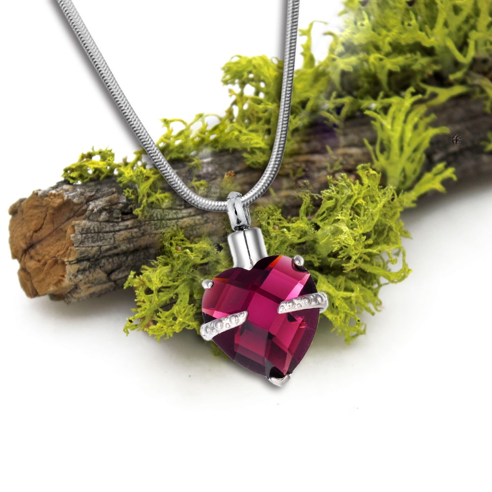 Anavia Personalized Heart Crystal Cremation Urn Necklace Jewelry For Ashes Human Pet Remains Funeral Casket Locket Engraving with Free Funnel Kit Gift Box Ship Next Day! [February - Amethyst]