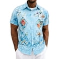 thumbnail image 1 of Mens Casual de Manga Corta Botón Abajo Camisas de Vacaciones Impresa Blusa de Cuello Abierto, Top de Verano Transpirable, 1 of 7