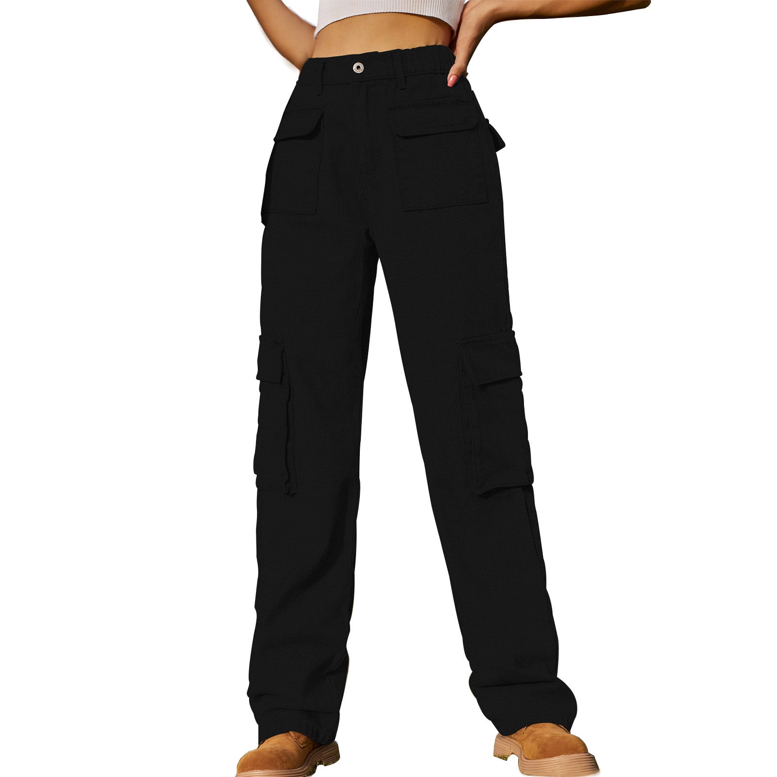 JURANMO Adjustable Cargo Pants Women Now 2024,Women's Spring/Summer Trendy  Button and Zipper Mid Waist Tight Pants Casual Multi Pockets Solid Color