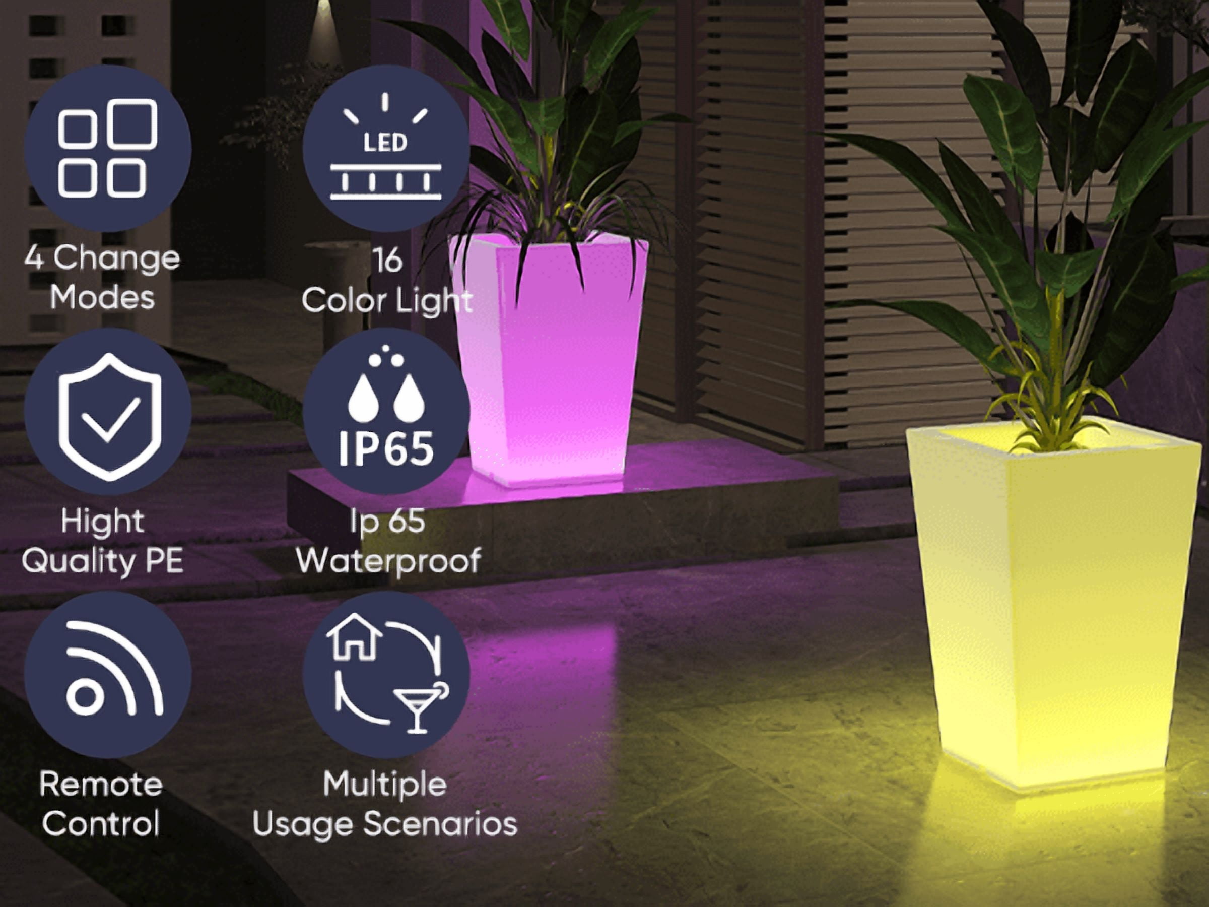 BALUS 28" LED Outdoor Tall Planter with Remote Control, Large RGB Ice Bucket ,Waterproof Rechargeable Lighted Flower Pot for Home Decor, Garden, Party, Wedding, Gifts