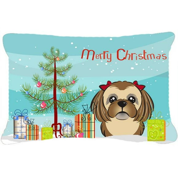 Carolines Treasures Christmas Tree & Chocolate Brown Shih Tzu Fabric Decorative Pillow