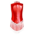 thumbnail image 4 of TSSOE Kids Girls Gymnastics Leotards Bodysuits Metallic Sleeveless Stand Collar Tassels Zipper Back Jumpsuits Red 16, 4 of 5