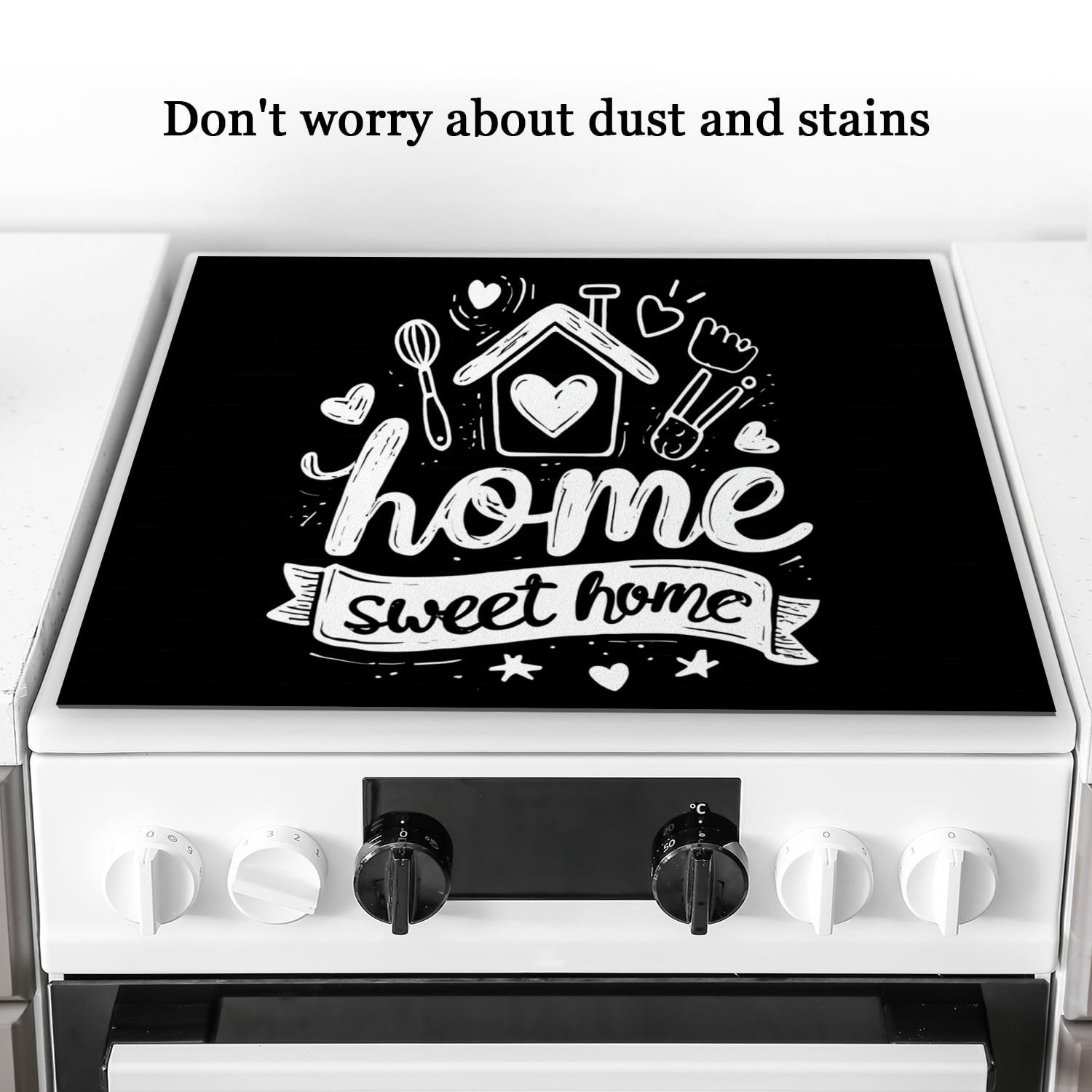 Glasstop Stove Covers, Sweet Home Lovely Print Heat Resistant Stove Top Cover, Non-slip Washable Square Kitchen Decor Accessories Mat for Kitchen RV (28×20 Inch)