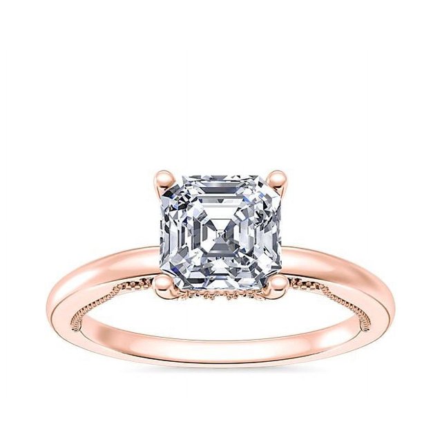 1.15 T.C.W Asscher Shape Natural Diamond Latest Design Solitaire Wedding Ring for Women Solid 18K Rose Gold Size 8