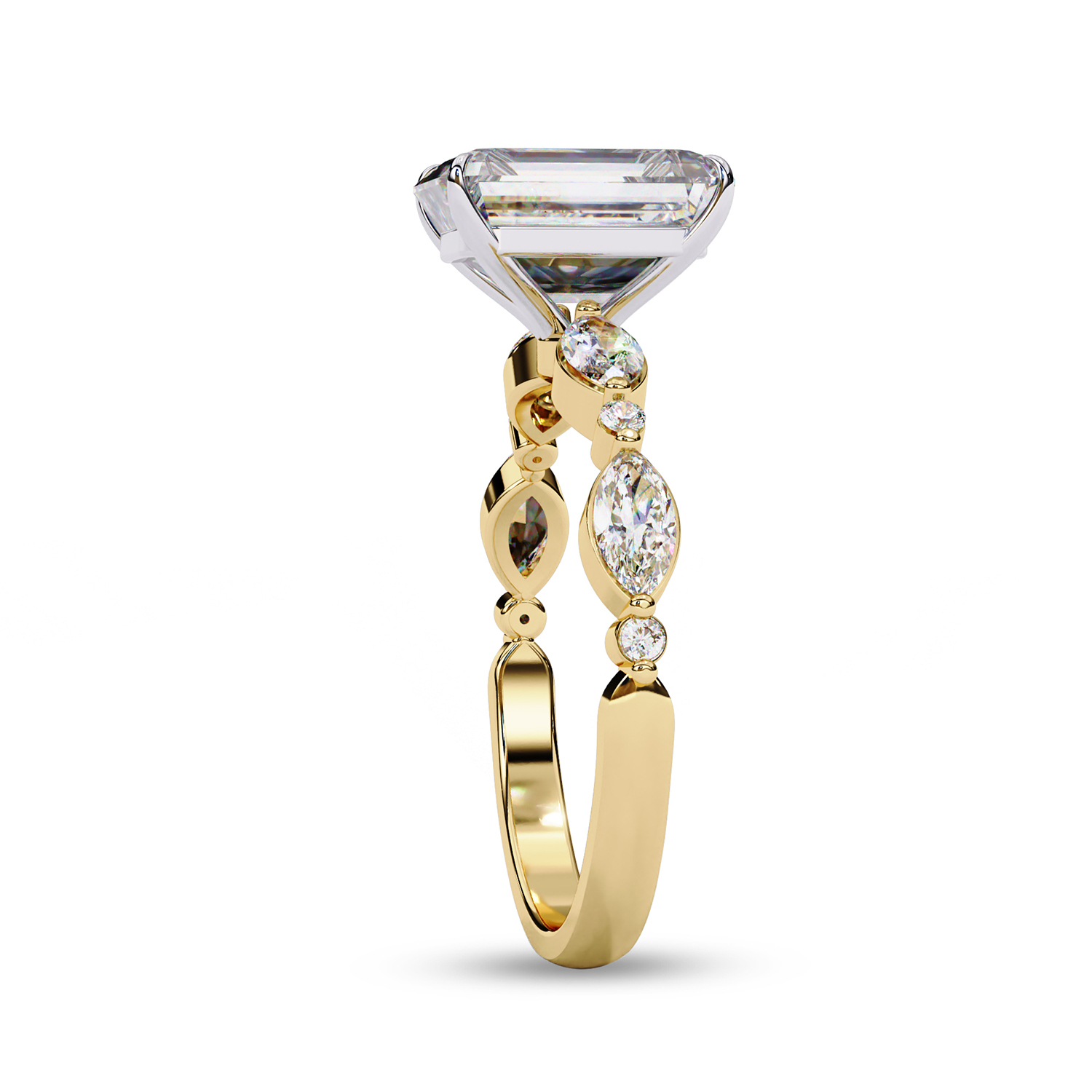 Solitaire Engagement Rings For Women | Center 8.5x6.5mm Emerald Cut Lab Created Moissanite Promise Rings in 10K Solid Yellow Gold Jewelry Gift for Her, Ring Size 8