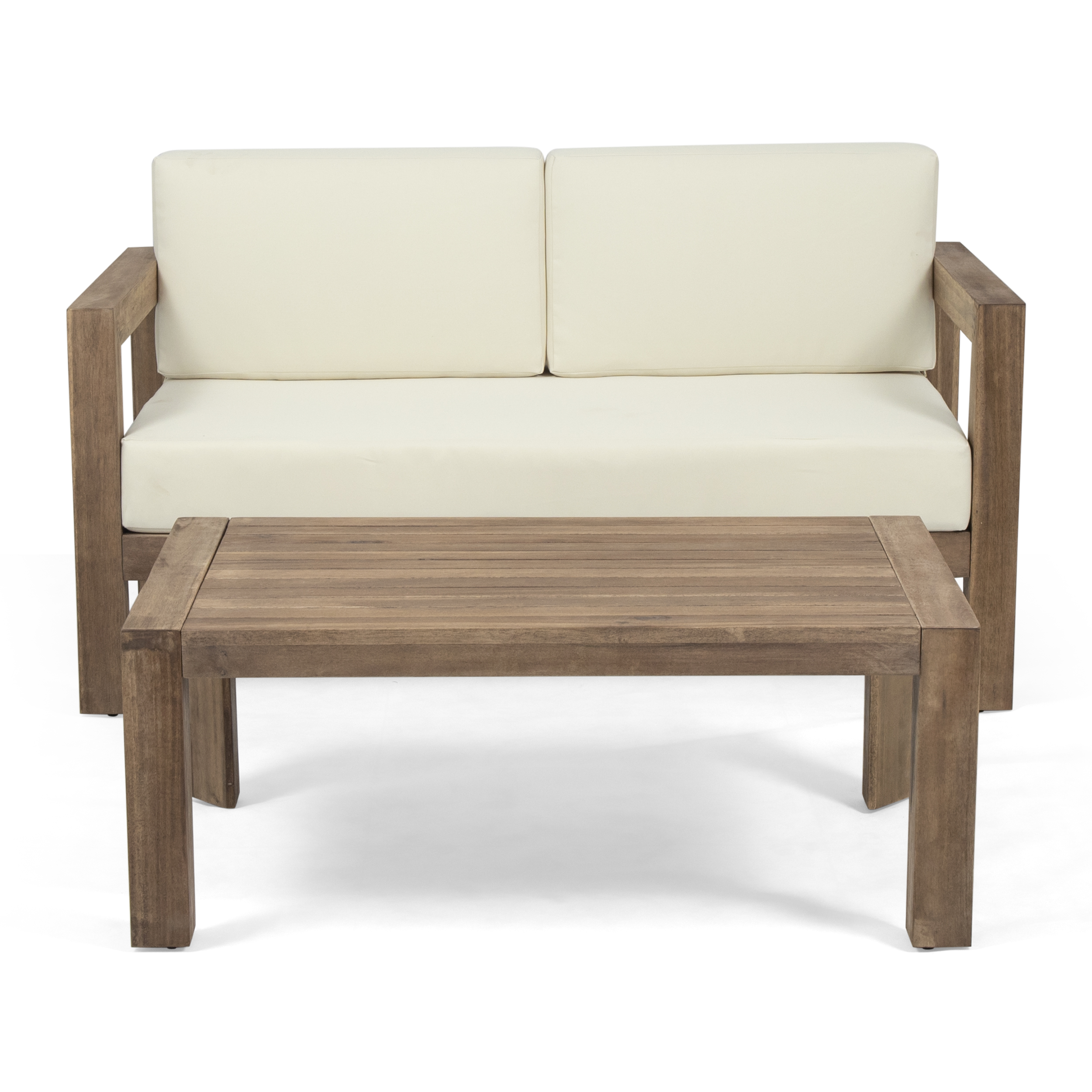 Noble House Genser Outdoor Wood Loveseat and Coffee Table in Beige - image 4 of 10