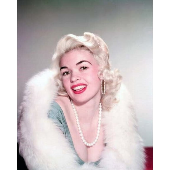 Jayne Mansfield glamour portrait huge cleavage wears white pearls 8x10 photo