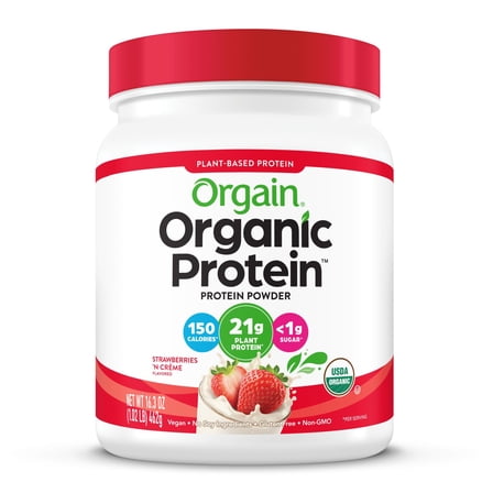 Orgain Organic Vegan 21g Protein Powder, Plant Based Shake Drink, Strawberries n Cream 1.02lb