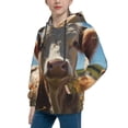 thumbnail image 2 of Honeii Prairie Flower Cow Pattern Long-Sleeve Hooded Sweatshirt Pullover Hoodie for Boys and Grils-X-Large, 2 of 6