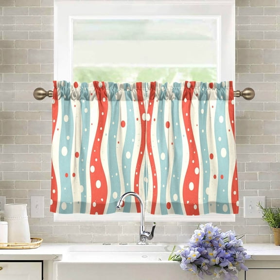 Yayeee Kitchen Curtains Tier Pair Light Filtering 27"x36" Rod Pocket Short Cafe Window Panel, Light Blue Pattern