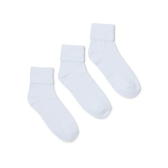 Wonder Nation Girls' S-L Plain Cuff Socks, 3 Pack