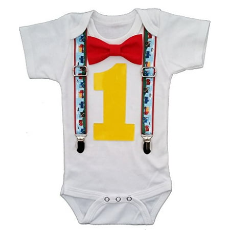

Noah s Boytique Baby Boys First Birthday Construction Theme Party Outfit 12-18 M Red
